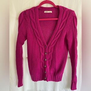 Vintage hot pink old navy v neck button cable knit cardigan size s